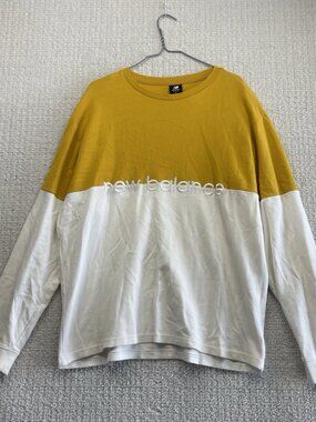 New Balance Yellow / White Split Crewneck Pique Stripe Preppy Men Sz L Read